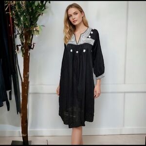 🌻Matta "Camila" Black & White Embroidered Bohemian Dress Size Small